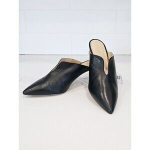 Nordstrom Signature Black Leather Mule Heels Pointed Toe Size 38 Italy